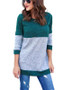 New Green Striped Print Round Neck Long Sleeve Fashion T-Shirt