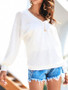 New White One Shoulder V-neck Long Sleeve Casual Pullover Sweater