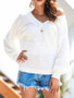 New White One Shoulder V-neck Long Sleeve Casual Pullover Sweater