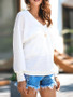 New White One Shoulder V-neck Long Sleeve Casual Pullover Sweater