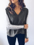 New Grey Patchwork Sequin V-neck Long Sleeve Fashion T-Shirt