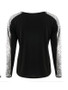 New Black Patchwork Sequin V-neck Long Sleeve Fashion T-Shirt