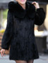 New Black Fur Pockets Hooded Long Sleeve Elegant Coat