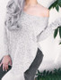 New Grey One Shoulder Slit Long Sleeve Casual T-Shirt