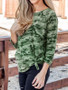 New Green Camouflage Print Round Neck Long Sleeve Casual T-Shirt