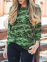 New Green Camouflage Print Round Neck Long Sleeve Casual T-Shirt