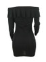 New Black Off Shoulder Ruffle Backless Long Sleeve Bodycon Party Mini Dress