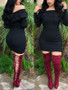 New Black Off Shoulder Ruffle Backless Long Sleeve Bodycon Party Mini Dress