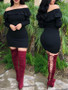 New Black Off Shoulder Ruffle Backless Long Sleeve Bodycon Party Mini Dress
