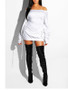 New White Off Shoulder Lace-up Backless Long Sleeve Casual Mini Dress