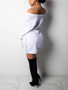 New White Off Shoulder Lace-up Backless Long Sleeve Casual Mini Dress