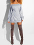 New Grey Off Shoulder Lace-up Backless Long Sleeve Casual Mini Dress