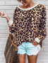 New Coffee Leopard Print Long Sleeve Round Neck Casual T-Shirt