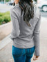 New Grey Buttons V-neck Long Sleeve Casual T-Shirt