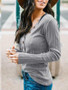 New Grey Buttons V-neck Long Sleeve Casual T-Shirt