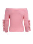 New Pink Ruffle Pearl Off Shoulder Long Sleeve Going out Pullover Sweater