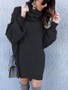 New Black Grey Cut Out Draped High Neck Long Sleeve Casual Sweater