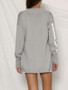 New Grey Striped Print Irregular V-neck Long Sleeve Fashion Pullover Sweater
