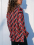 New Red Patchwork Print High Neck Long Sleeve Casual T-Shirt