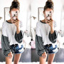 New Grey Patchwork Round Neck Long Sleeve Fashion T-Shirt