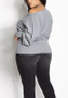 New Grey Asymmetric Shoulder Plus Size Long Sleeve Casual Oversized T-Shirt