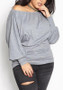 New Grey Asymmetric Shoulder Plus Size Long Sleeve Casual Oversized T-Shirt