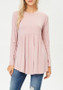 New Pink Irregular Draped Round Neck Long Sleeve Fashion Loose T-Shirt
