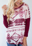 New Red Floral Print Round Neck Long Sleeve National T-Shirt