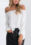 New White Polka Dot Bandeau Off Shoulder Boat Neck T-shirt Long Sleeve Blouse