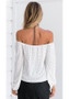 New White Polka Dot Bandeau Off Shoulder Boat Neck T-shirt Long Sleeve Blouse