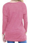 New Pink Draped Buttons Round Neck Long Sleeve T-Shirt