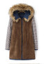 New Dark Blue Patchwork Pockets Drawstring Faux Fur Hooded Casual Winter Parka Coat