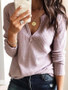 New Pink Cut Out V-neck Long Sleeve Casual T-Shirt