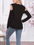 New Black Patchwork Lace Cut Out Round Neck Long Sleeve Casual T-Shirt