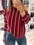 New Red Asymmetric Shoulder Round Neck Long Sleeve Casual T-Shirt