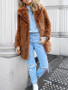 New Camel Pockets Faux Fur Turndown Collar Long Sleeve Oversize Coat