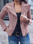 New Pink Zipper Turndown Collar Long Sleeve Fashion Cardigan Coat