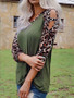 New Green Leopard Print Cut Out Long Sleeve Casual T-Shirt