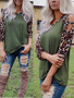 New Green Leopard Print Cut Out Long Sleeve Casual T-Shirt