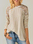 New Apricot Patchwork Lace Tie Back Irregular Round Neck Long Sleeve Casual T-Shirt