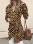 New Yellow Leopard Print Sashes Irregular V-neck Long Sleeve Trench Coat