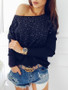 New Black Mosaic Rhinestone Long Sleeve Sweet Going out T-Shirt