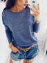 New Blue Mosaic Rhinestone Long Sleeve Sweet Going out T-Shirt