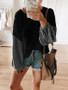 New Black Patchwork Round Neck Long Sleeve Fashion T-Shirt