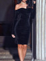 New Black Off Shoulder Ruched Bandeau Bodycon Long Sleeve Elegant Mini Dress