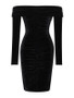 New Black Off Shoulder Ruched Bandeau Bodycon Long Sleeve Elegant Mini Dress