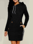 New Black Pockets Hooded Long Sleeve Fashion Mini Dress