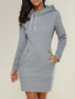 New Light Grey Pockets Hooded Long Sleeve Fashion Mini Dress