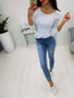 New White Lace-Up Drawstring Round Neck Long Sleeve Casual T-Shirt