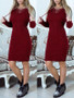 New Red Drawstring V-neck Long Sleeve Fashion Mini Dress